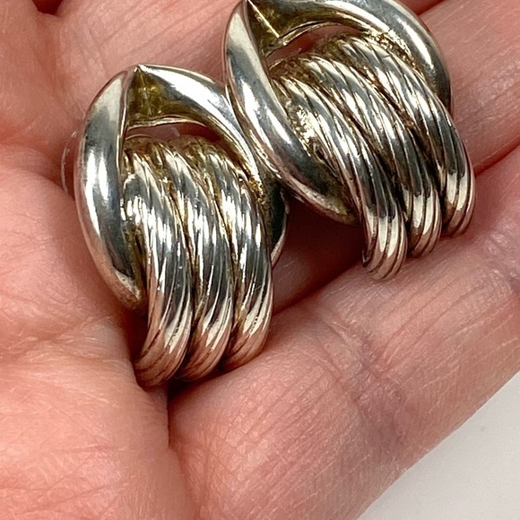 Earrings Silver Textured Tube Design Statement Silver Tone Vintage - Picture 2 of 12